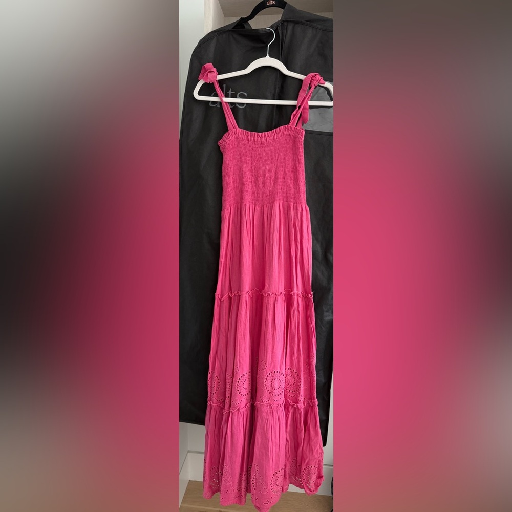 Renuar Pink Maxi A-Line dress with Smocked Tiered Design